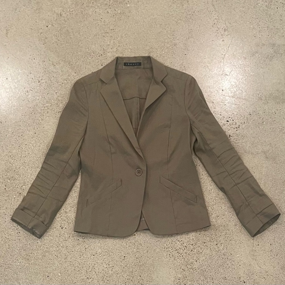 Brown linen theory blazer size 0